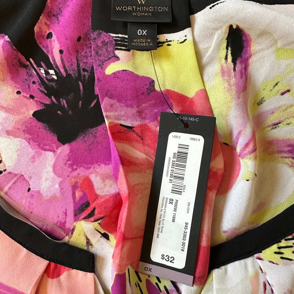 Worthington Floral pullover blouse OX - 50" bust - silky summer fabric